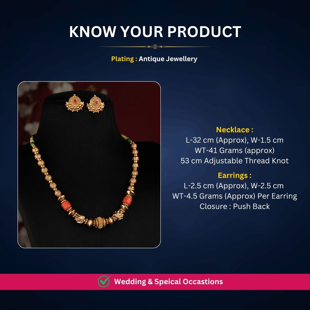 Antique gold plated necklace set measurement image - Sasitrends