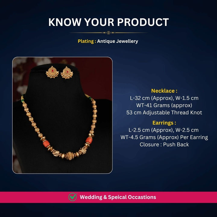 Antique gold plated necklace set measurement image - Sasitrends