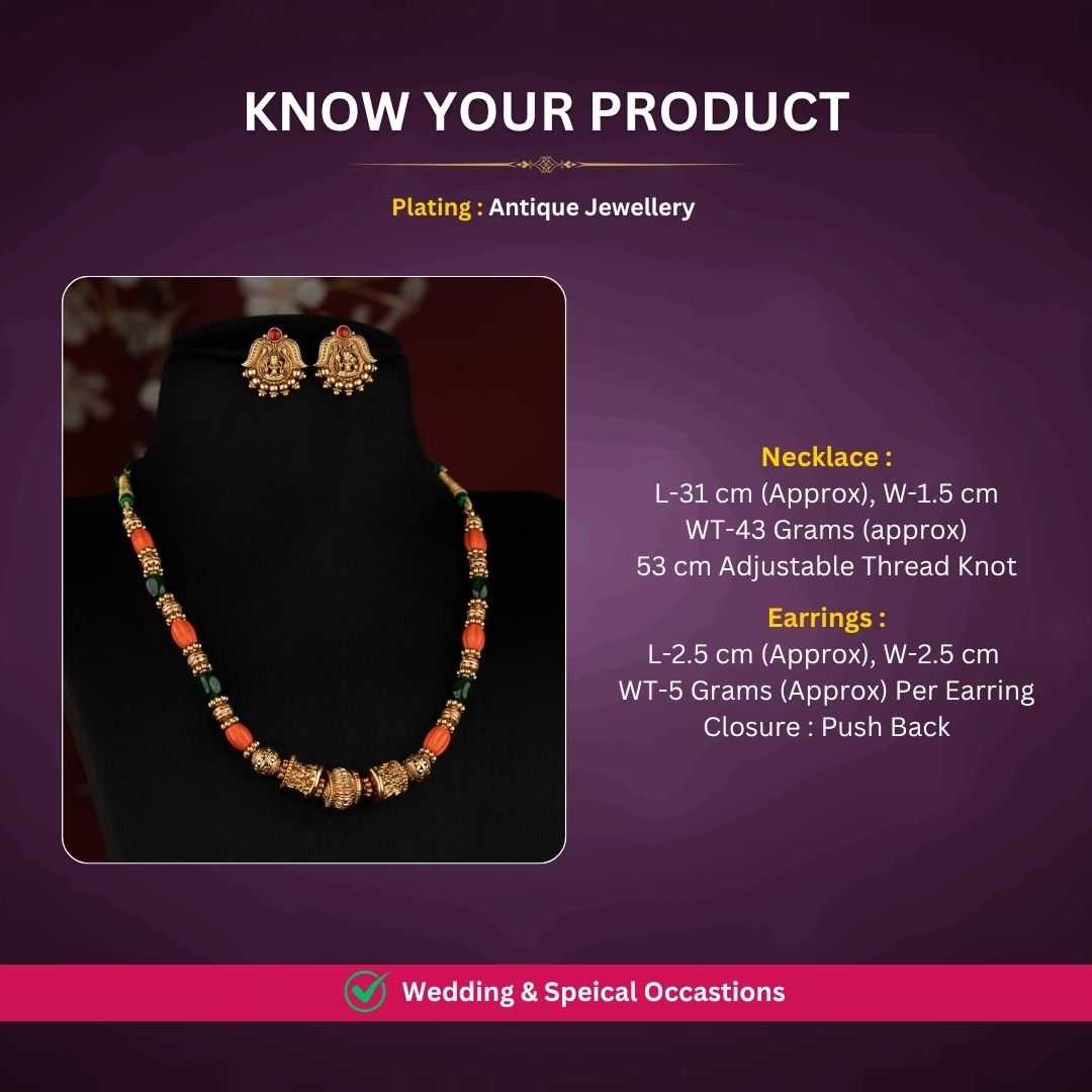 Antique gold plated necklace set measurement image - Sasitrends