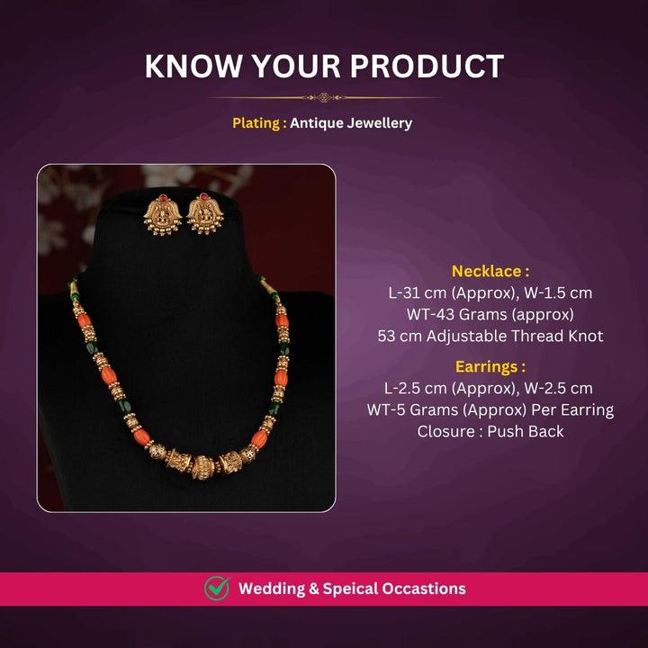 Antique gold plated necklace set measurement image - Sasitrends