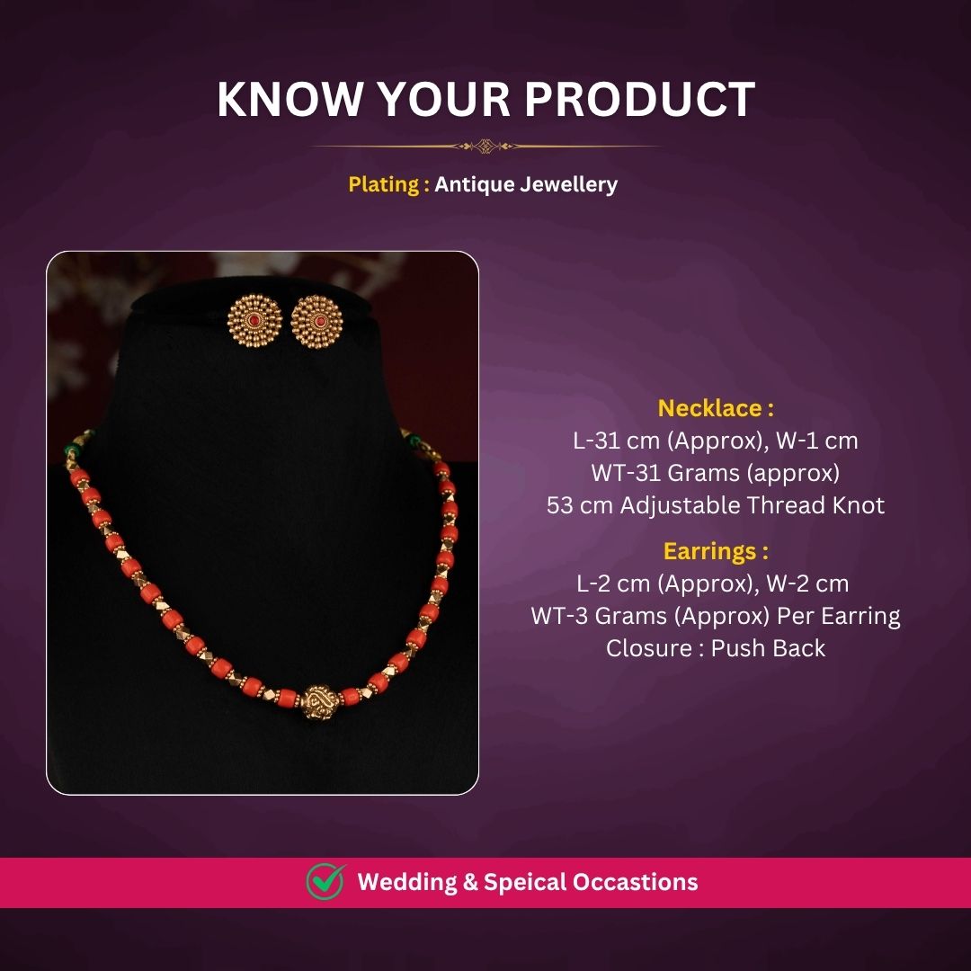 Antique gold plated necklace set measurement image - Sasitrends
