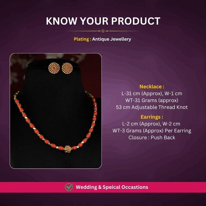 Antique gold plated necklace set measurement image - Sasitrends