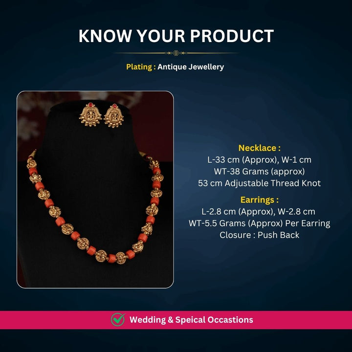 Antique gold plated necklace set measurement image - Sasitrends