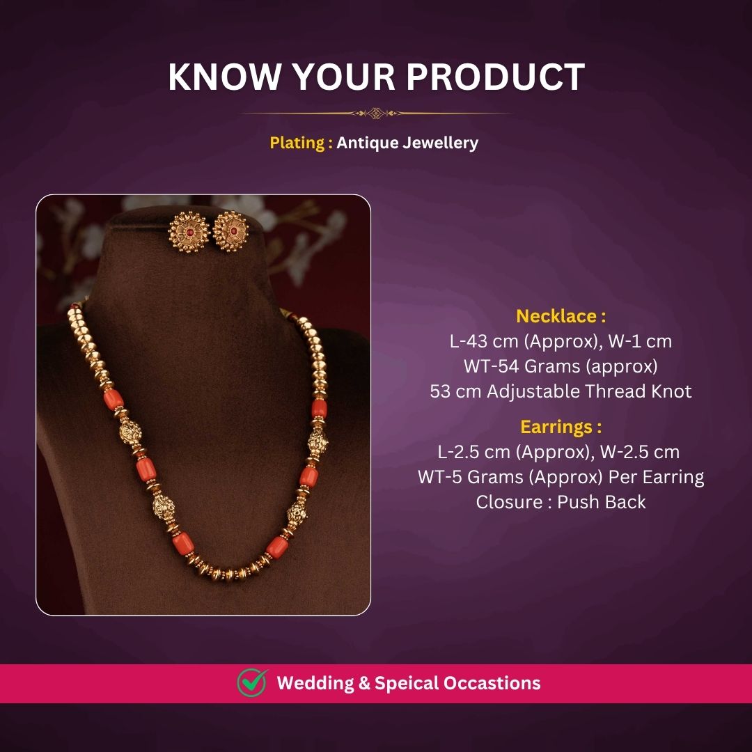 Antique gold plated necklace set measurement image - Sasitrends