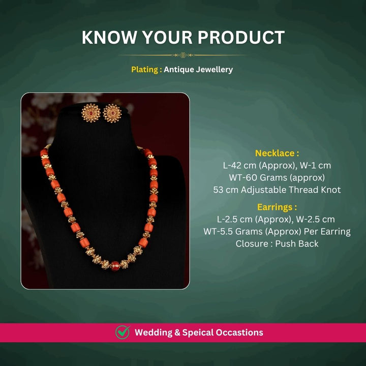 Antique gold plated necklace set measurement image - Sasitrends