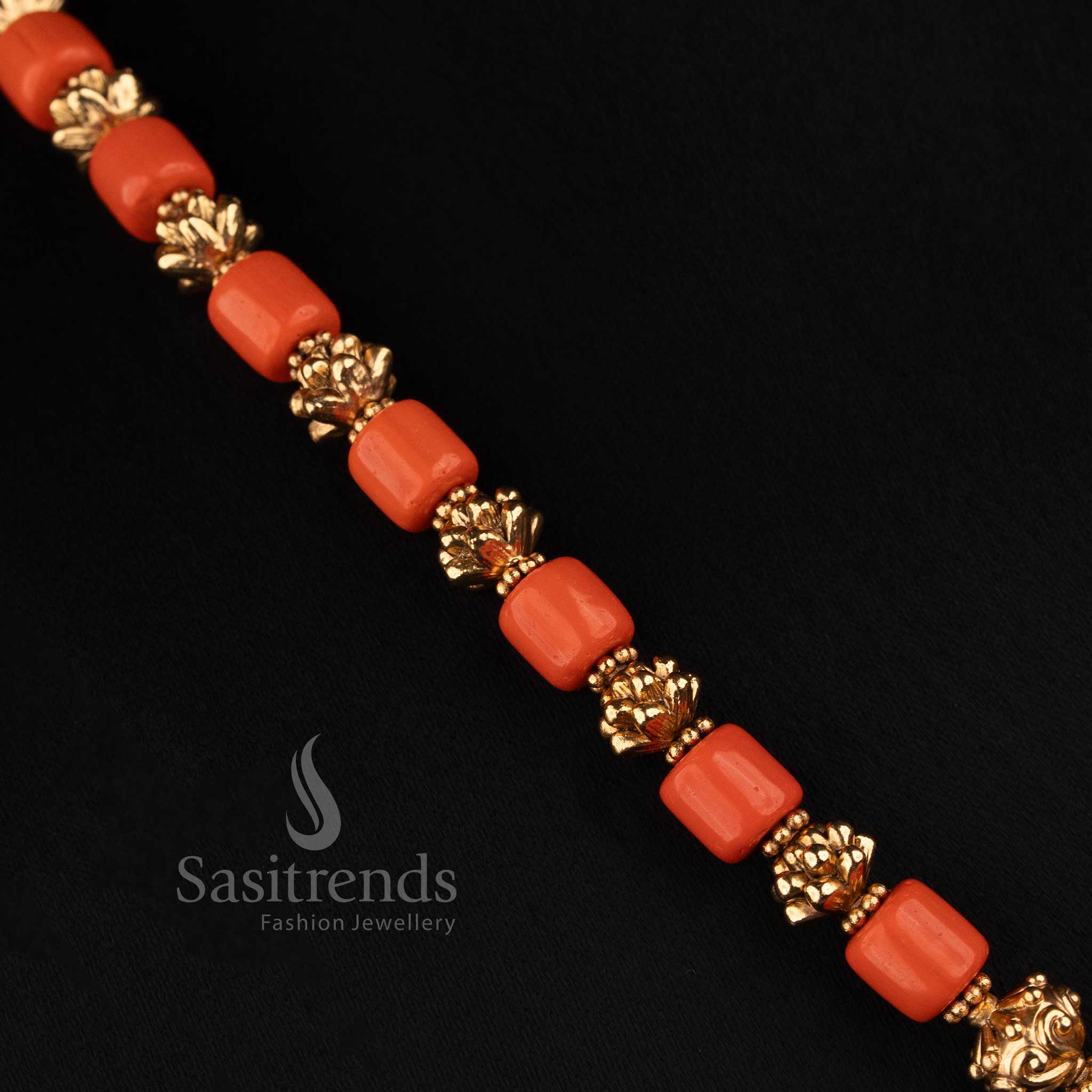 Traditional Antique Coral and Golden Bead Short Mala Necklace Set for Women - Sasitrends