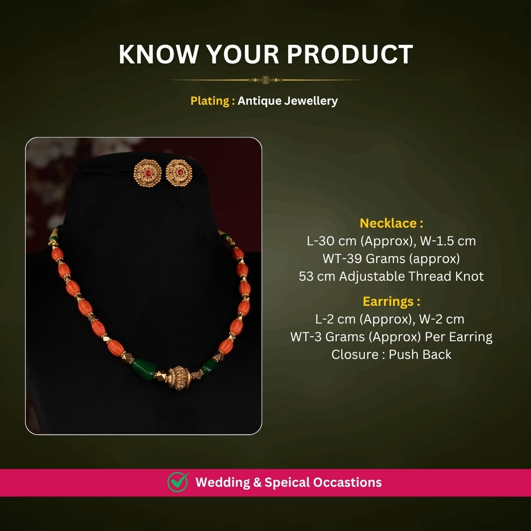 Antique gold plated necklace set measurement image - Sasitrends