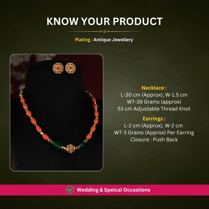 Antique gold plated necklace set measurement image - Sasitrends