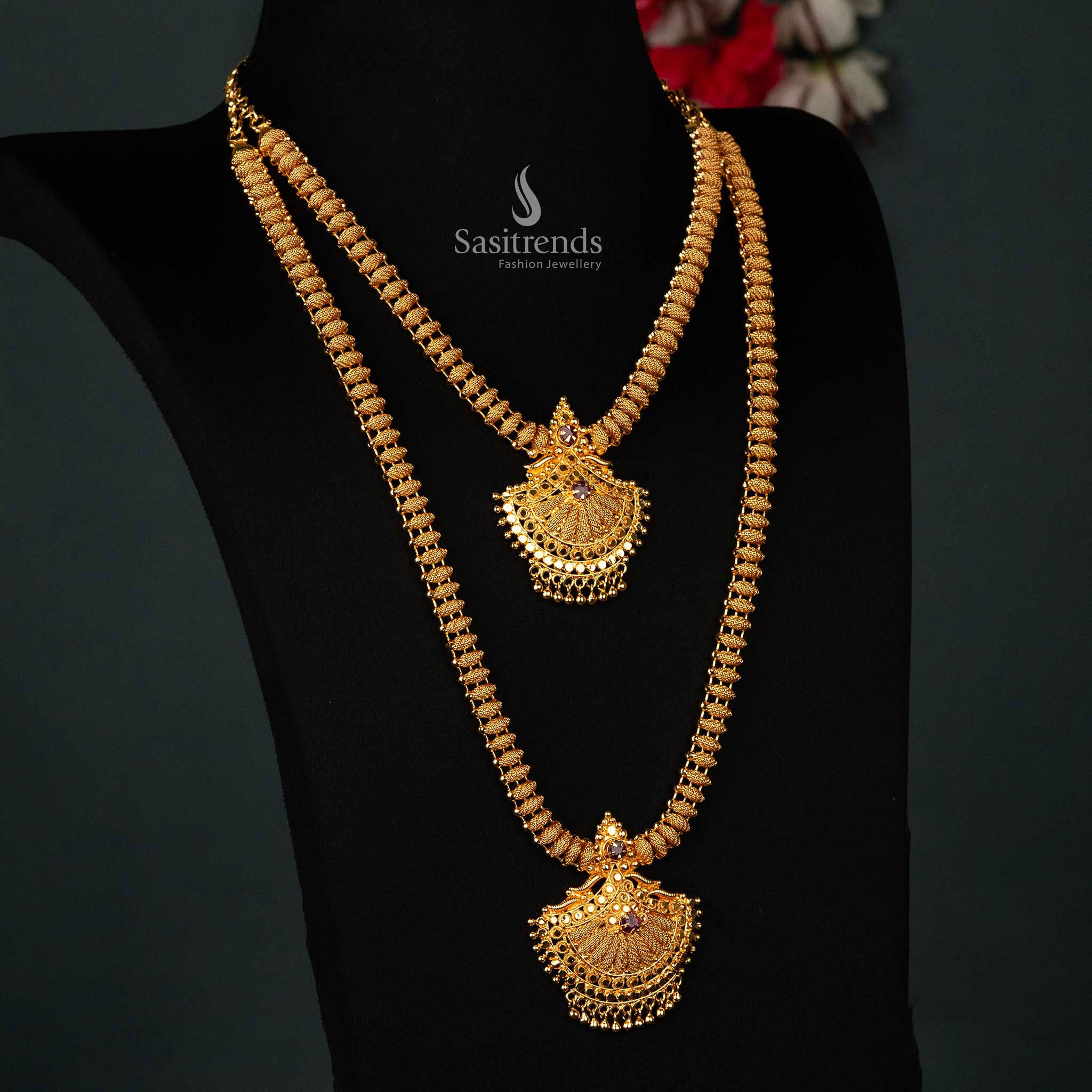 Short Necklace Set Wedding Long Chain Designs Gold Plated In Coral