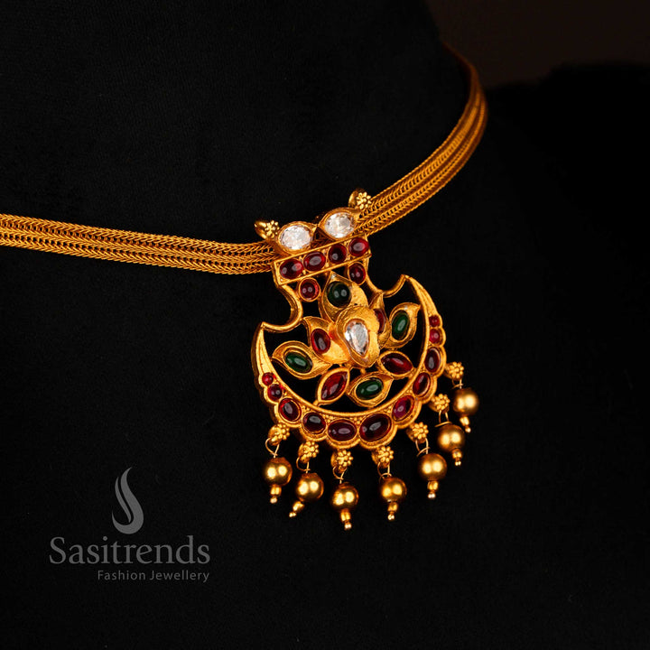 Classic Matte Gold Flexible Chain Pendant Necklace with Stones – Sasitrends