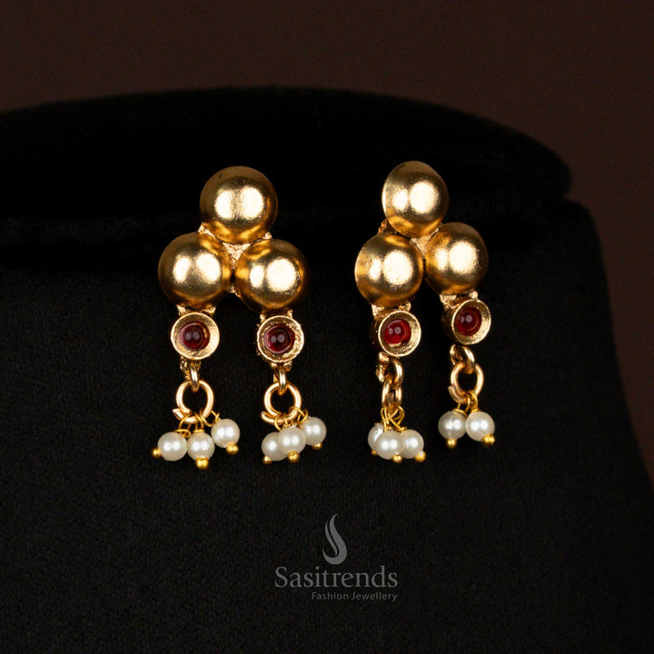 Traditional Wedding Jewellery Matte Gold Ball Necklace with Earrings – Sasitrends