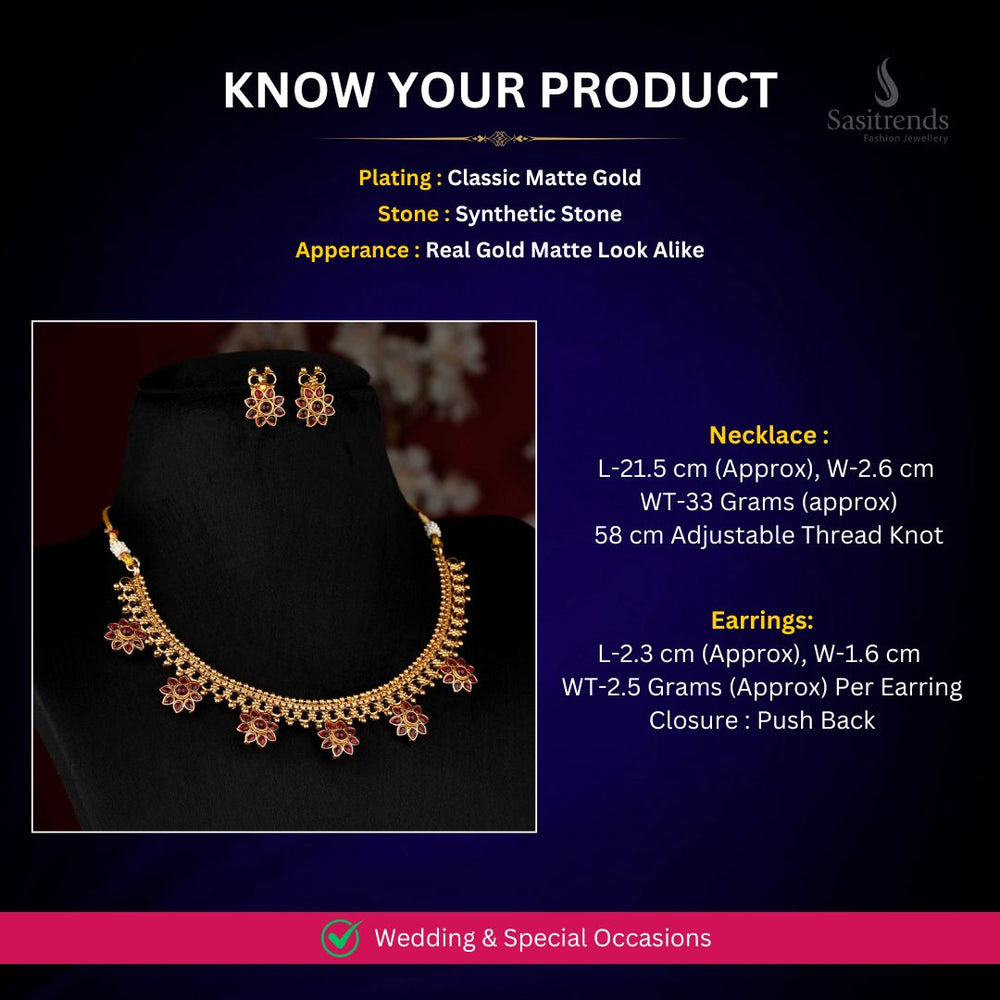 Classic matte gold plated Necklace Set Measurement Image - Sasitrends
