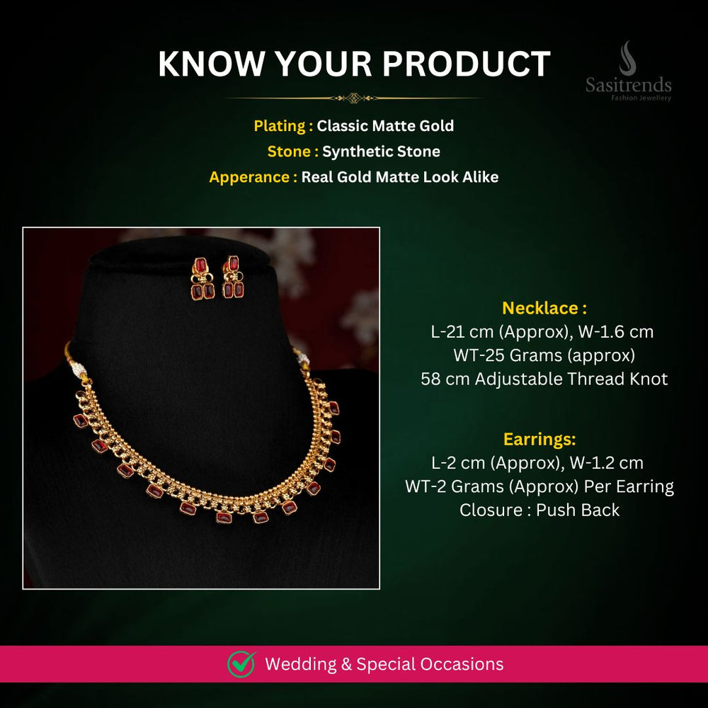 Classic matte gold plated Necklace Set Measurement Image - Sasitrends