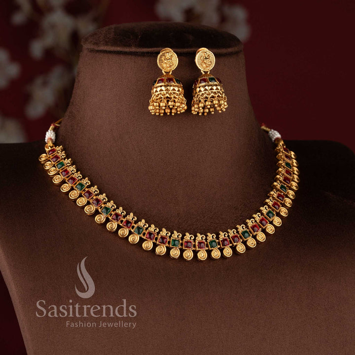 Stylish Sasitrends wedding jewellery set featuring square stone motifs and gold beads in matte finish.