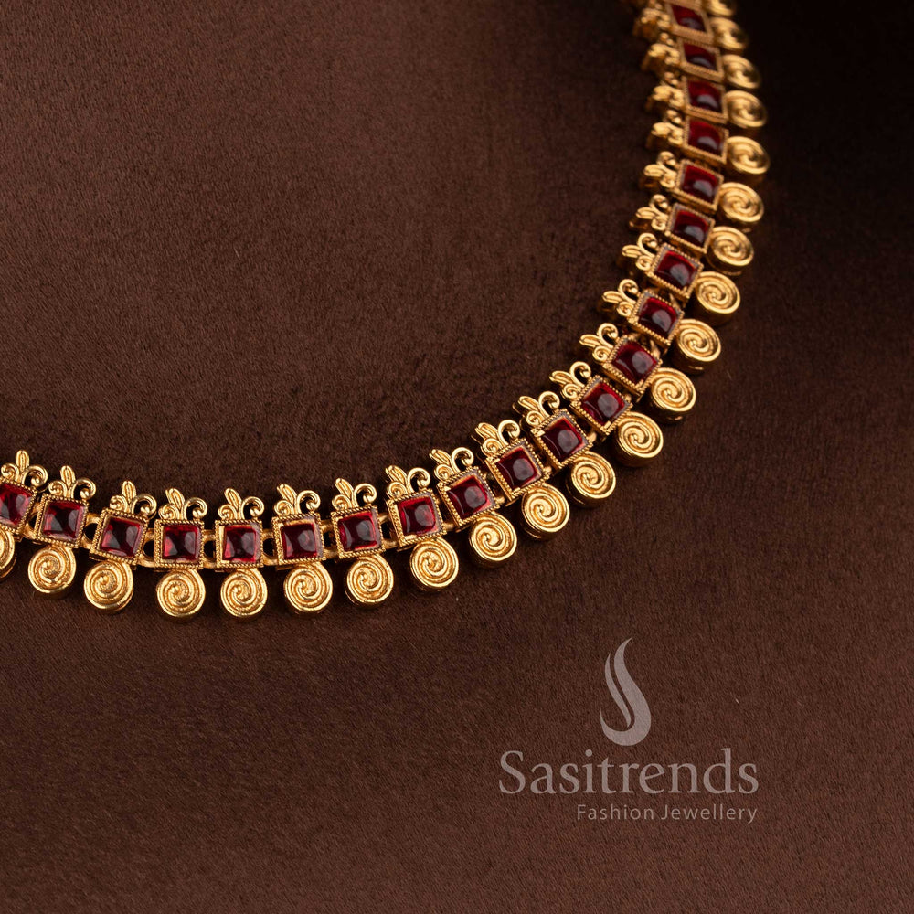 Stylish Sasitrends wedding jewellery set featuring square stone motifs and gold beads in matte finish.