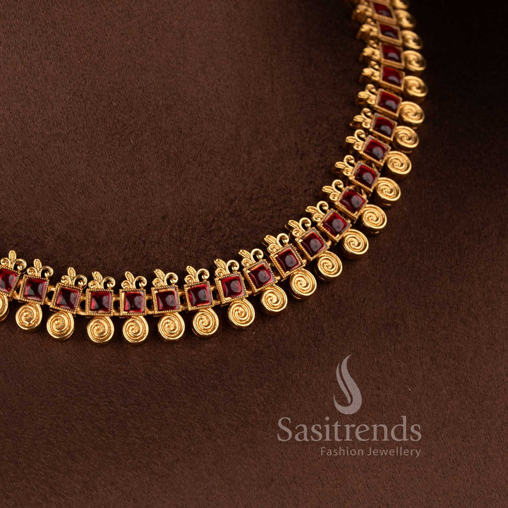 Stylish Sasitrends wedding jewellery set featuring square stone motifs and gold beads in matte finish.