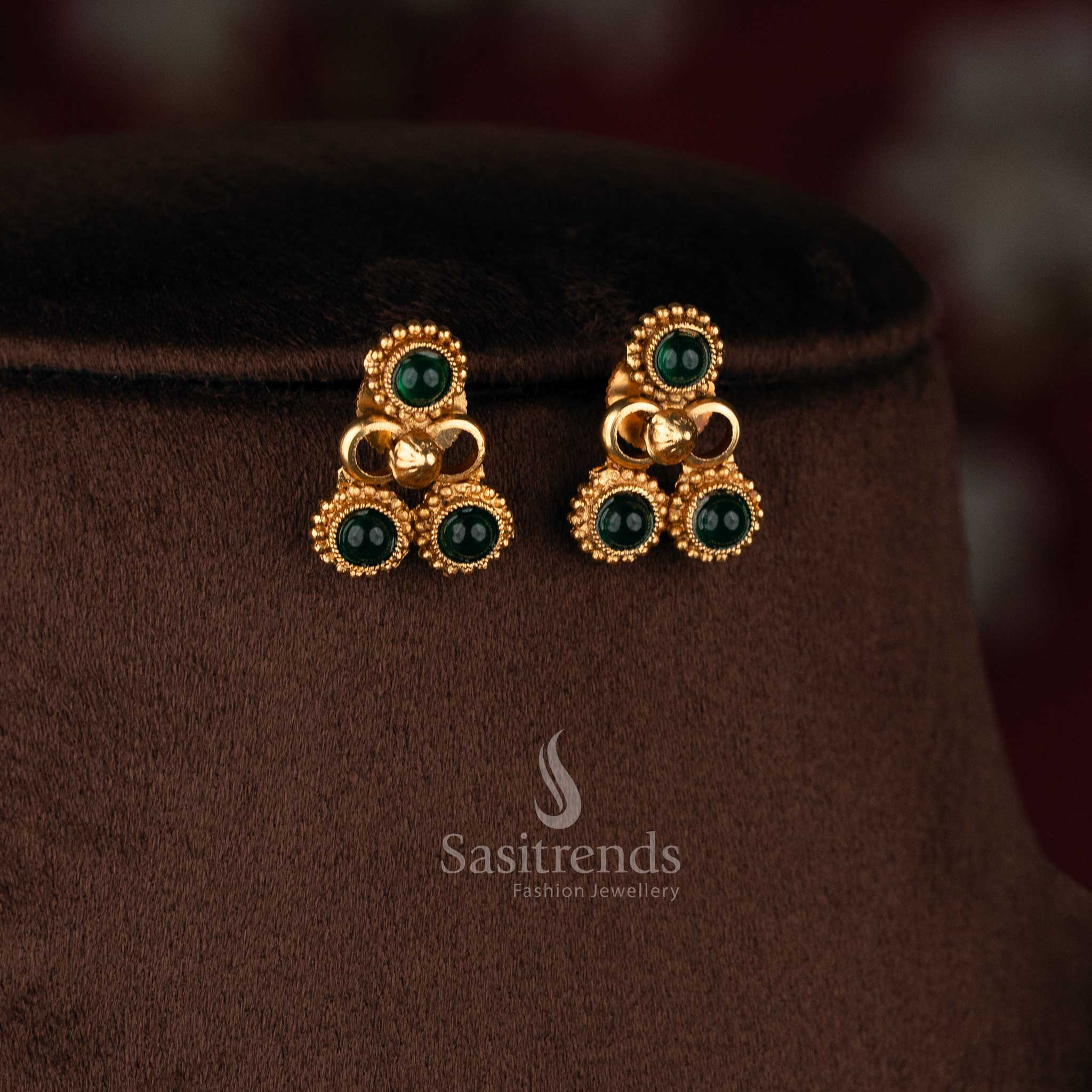 Sasitrends matte gold plated round motif flexible chain necklace jewellery set with bead drop design and matching stud earrings traditional temple style
