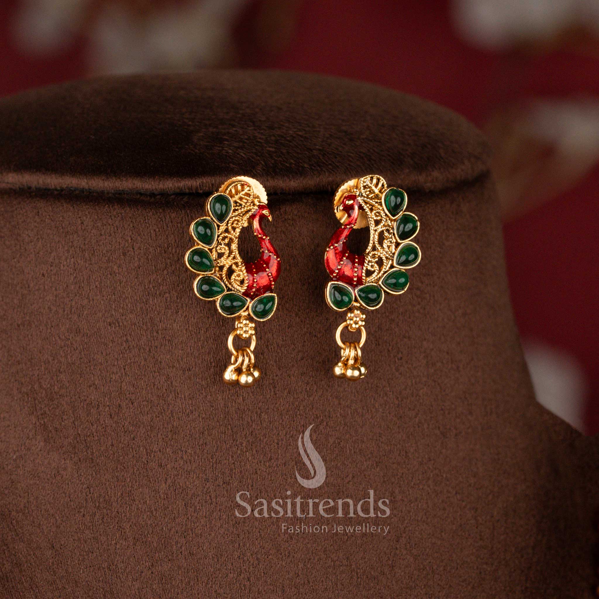 Classic Matte Gold Plated Enamel Peacock Necklace Set for Women - Sasitrends