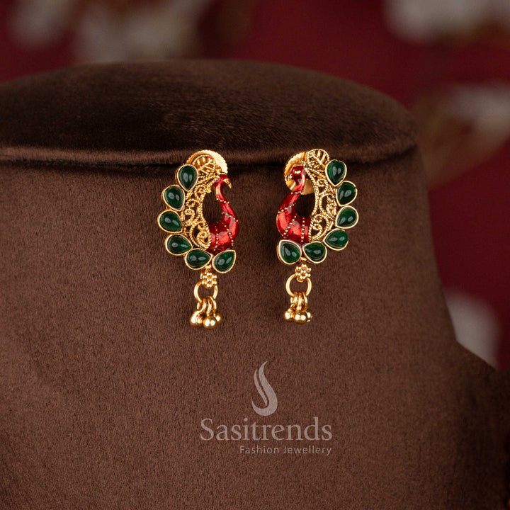 Classic Matte Gold Plated Enamel Peacock Necklace Set for Women - Sasitrends