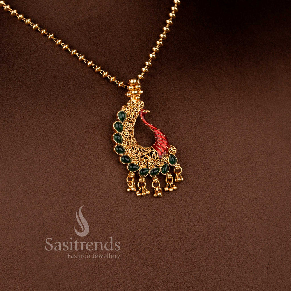 Classic Matte Gold Plated Enamel Peacock Necklace Set for Women - Sasitrends