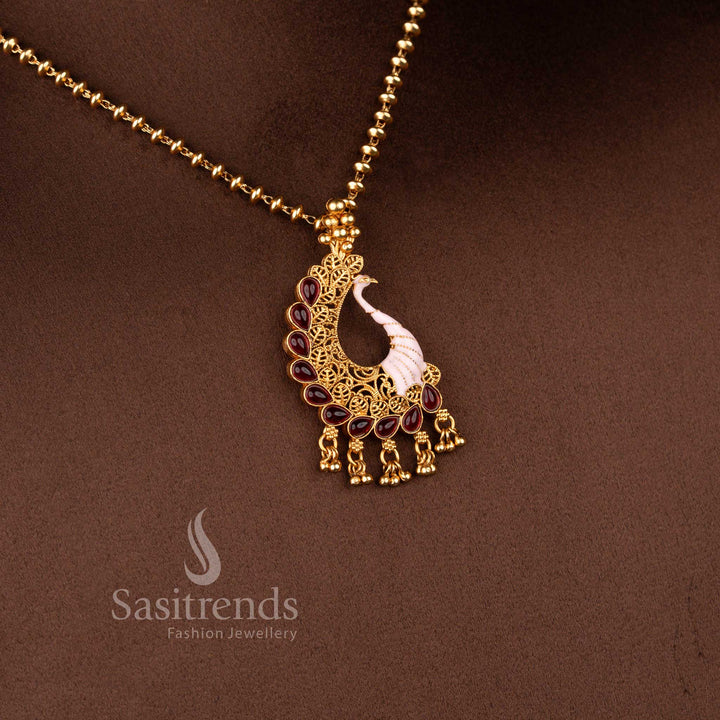 Classic Matte Gold Plated Enamel Painted Peacock Pendant Necklace Set with Matching Earrings - Sasitrends