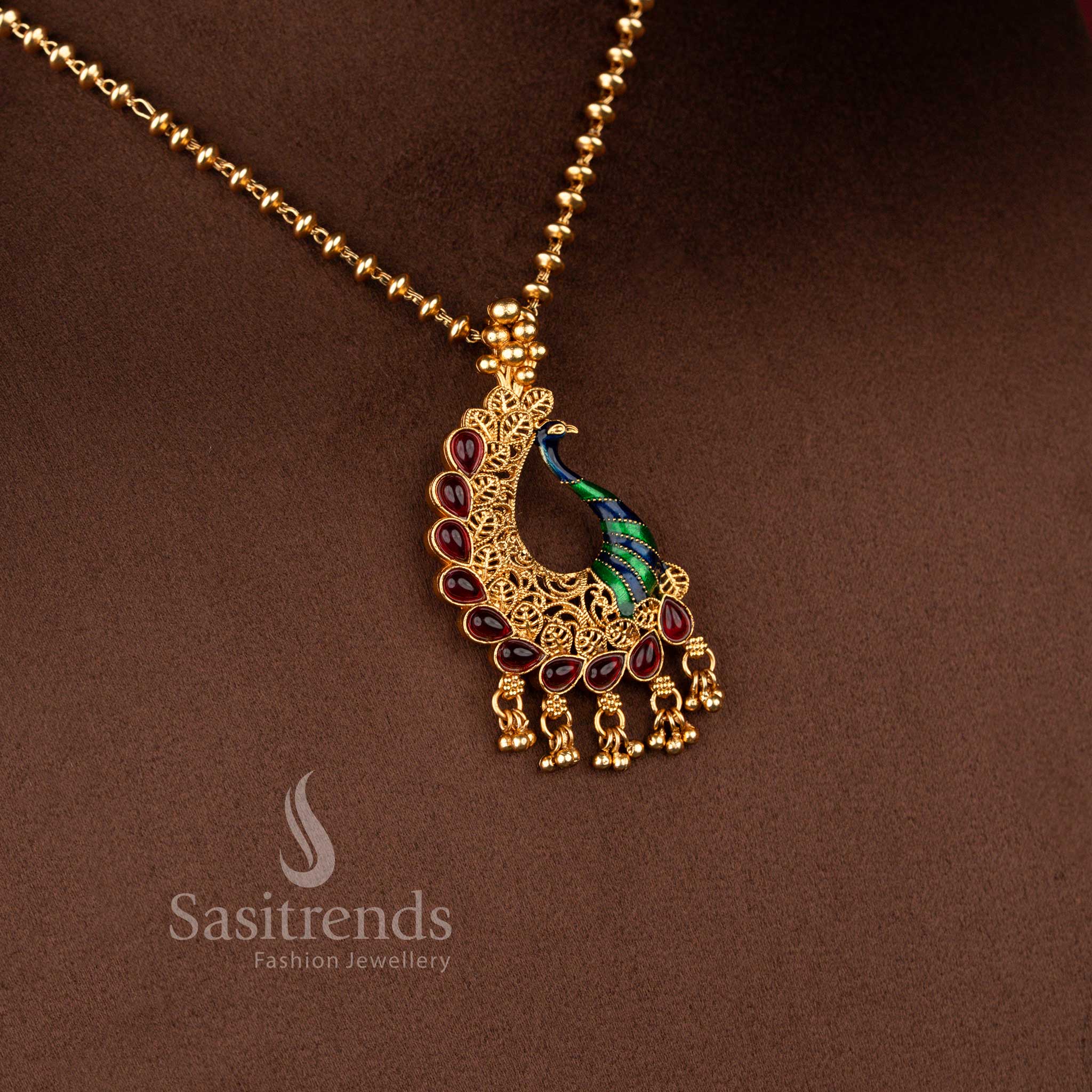 Classic Matte Gold Plated Enamel Peacock Necklace Set for Women - Sasitrends