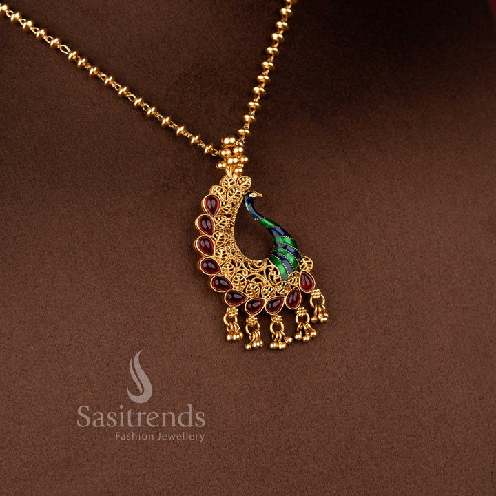 Classic Matte Gold Plated Enamel Peacock Necklace Set for Women - Sasitrends