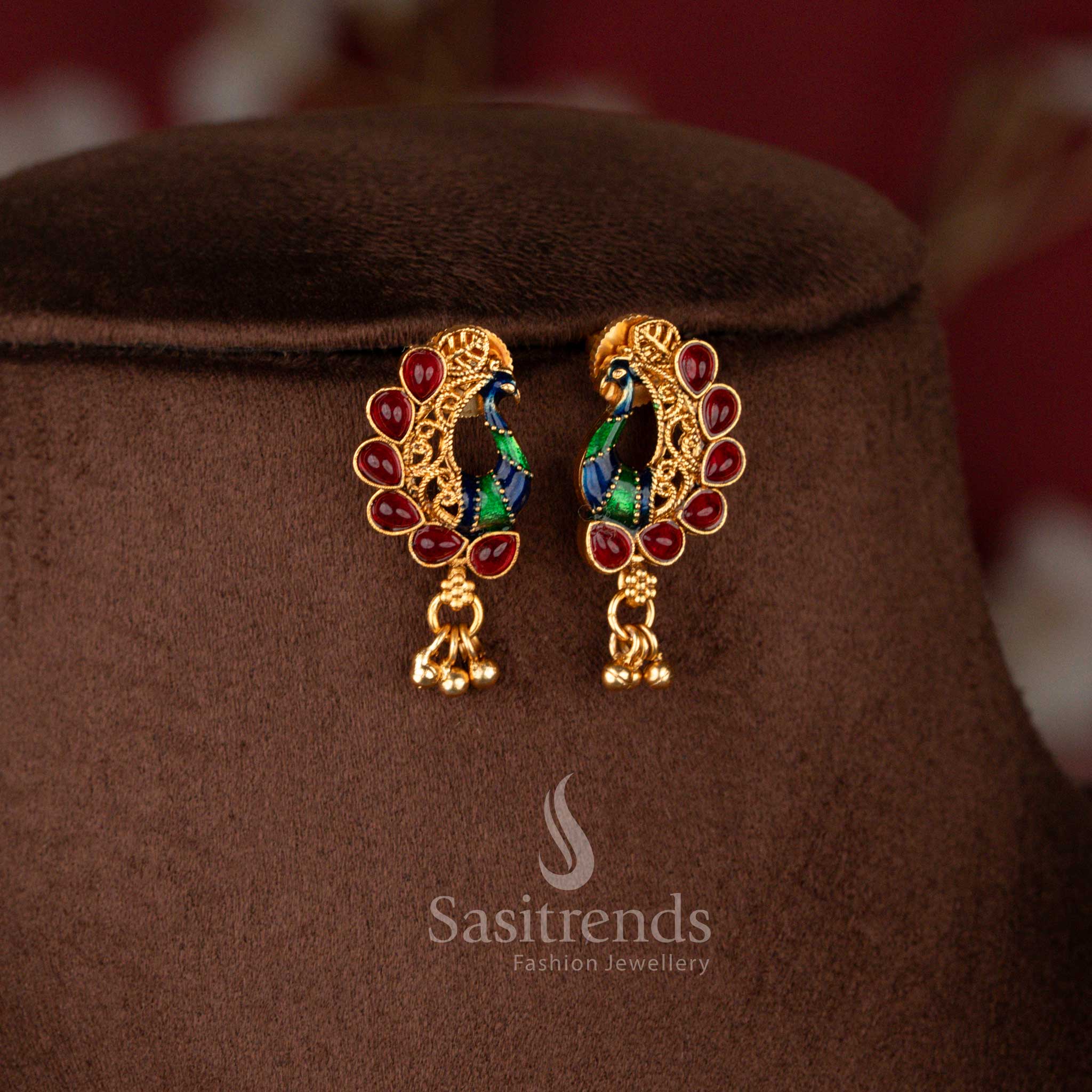 Classic Matte Gold Plated Enamel Peacock Necklace Set for Women - Sasitrends
