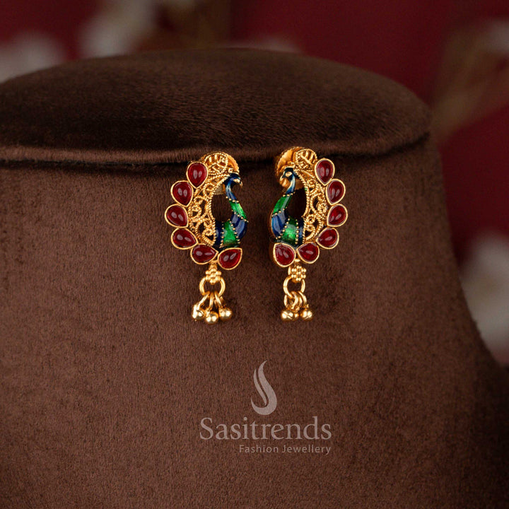 Classic Matte Gold Plated Enamel Peacock Necklace Set for Women - Sasitrends