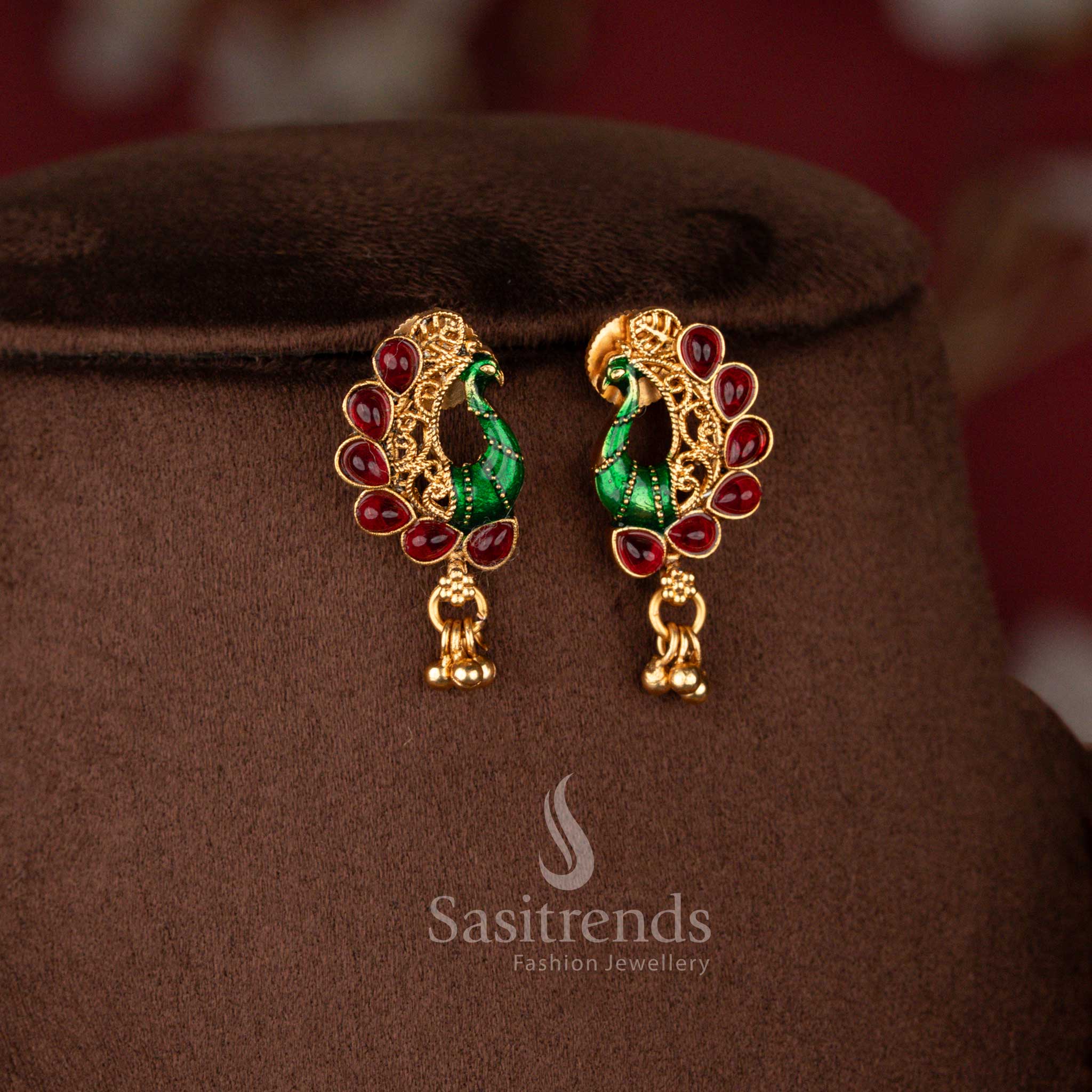 Classic Matte Gold Plated Enamel Peacock Necklace Set for Women - Sasitrends
