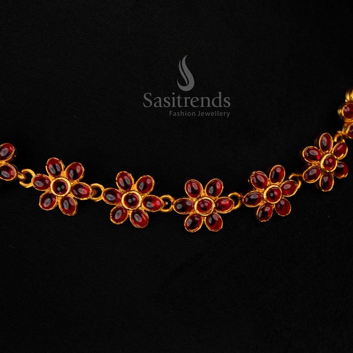 Floral stone necklace set in matte gold with matching earrings – Sasitrends