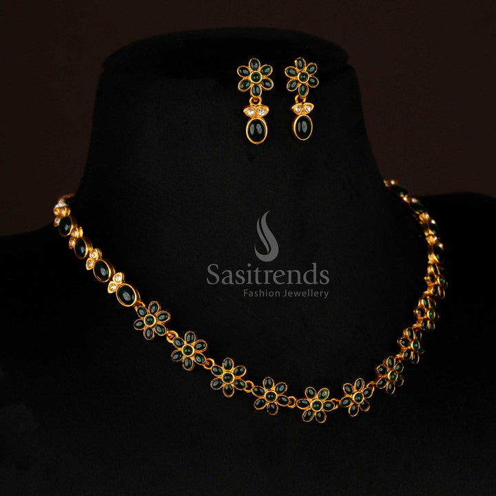 Temple jewellery style matte gold plated necklace set – Sasitrends