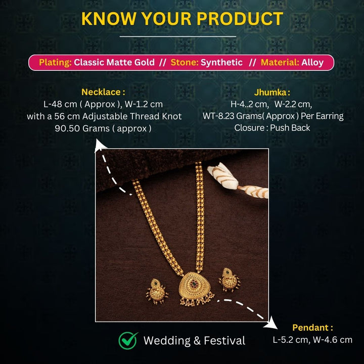 Matte Gold Plated Jewellery Set Measurement Image - Sasitrends