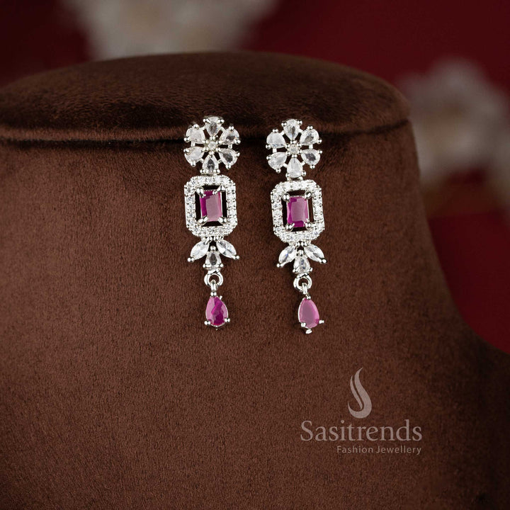 Ruby AD Stone Choker Necklace with matching floral-drop earrings designed for grand weddings and modern party wear 2021B - Sasitrends