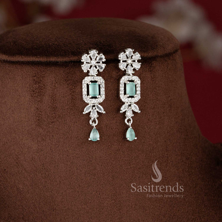 Elegant Mint Green Stone Choker Necklace with matching floral-drop earrings designed for daytime receptions and modern party wear 2021F - Sasitrends