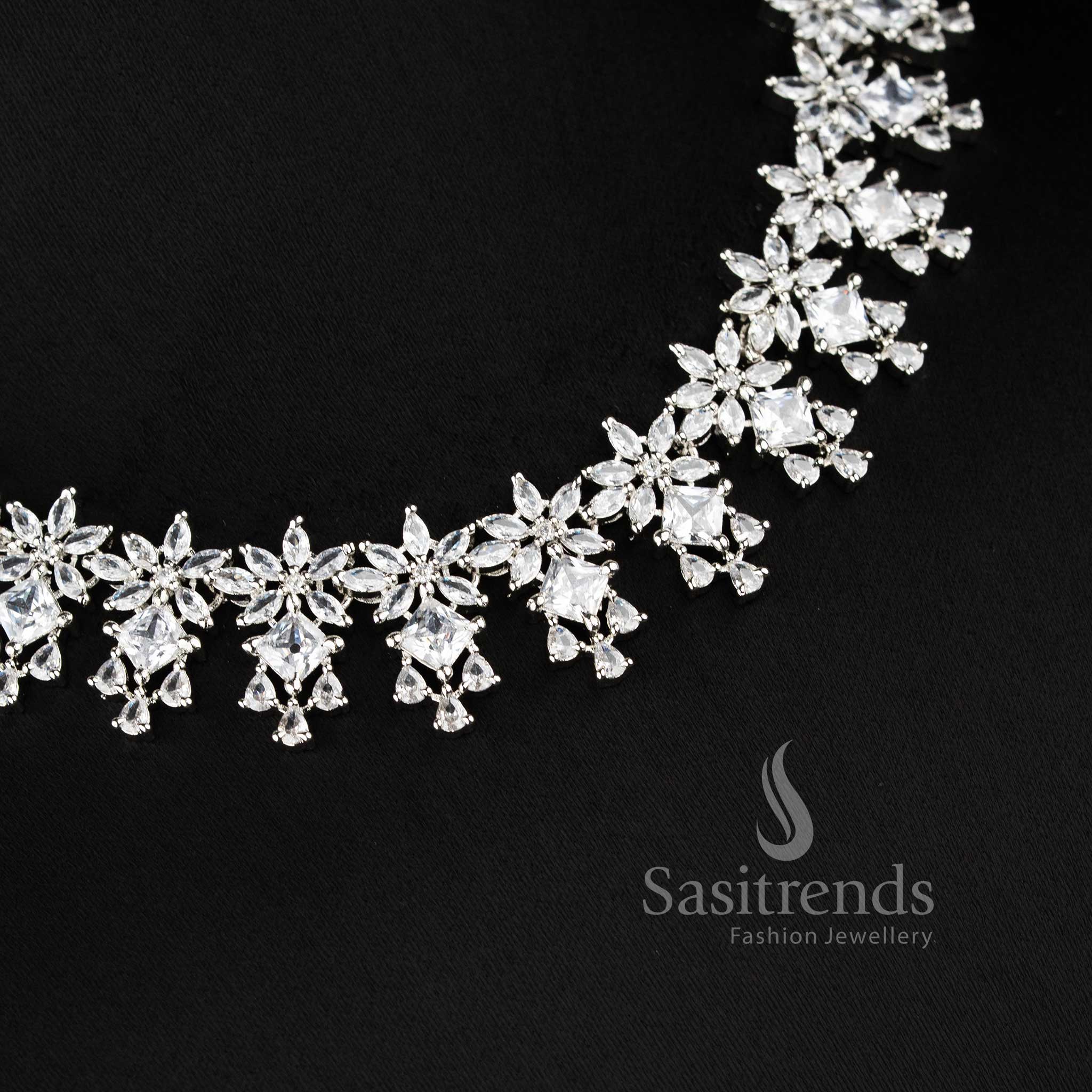 Stylish white floral necklace set for wedding, reception, and festive saree styling - sasitrends