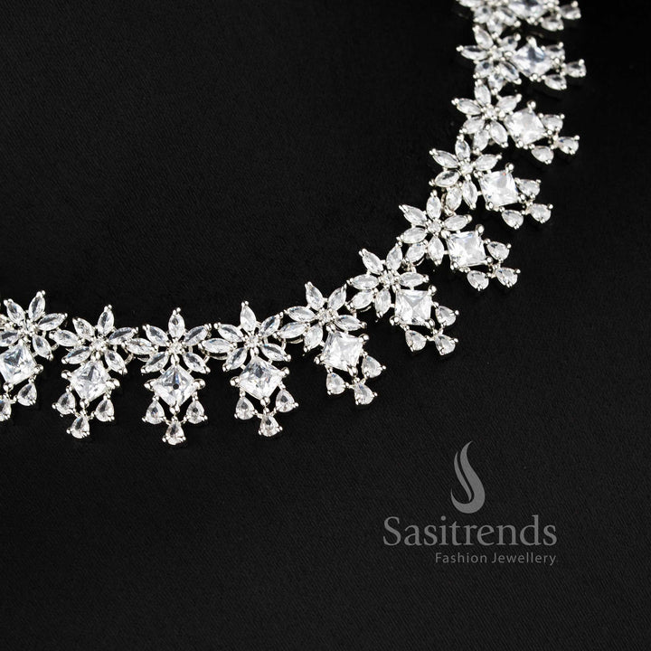 Stylish white floral necklace set for wedding, reception, and festive saree styling - sasitrends