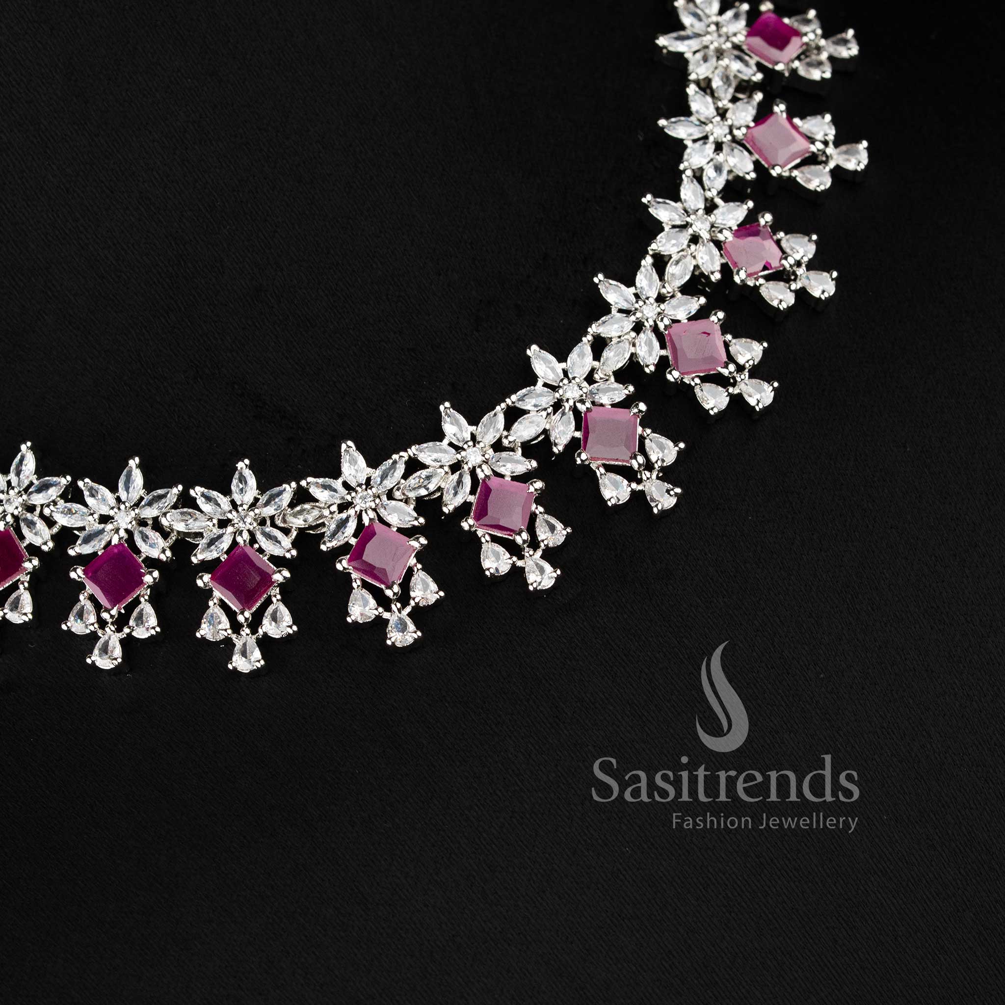 Designer ruby stone necklace set for party wear, ethnic outfits, and modern bridal looks - sasitrends