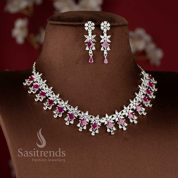 Trendy ruby American diamond necklace set for bridal, wedding, and festive occasions - sasitrends