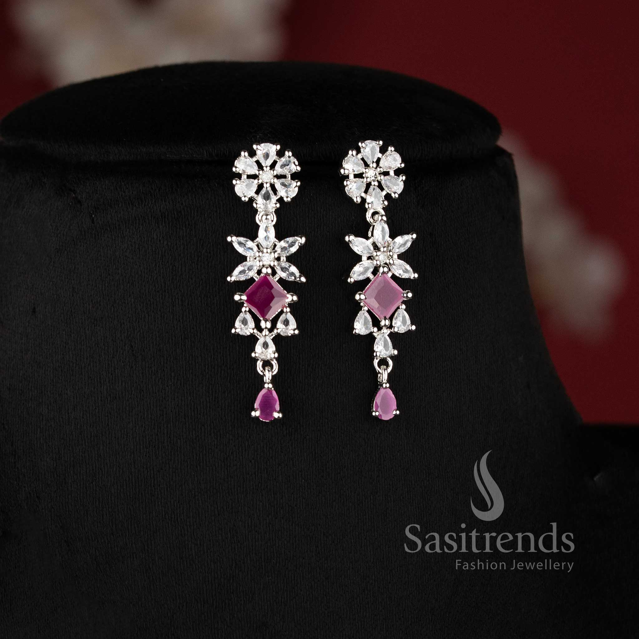Stylish ruby floral necklace set for wedding, reception, and festive saree wear - sasitrends