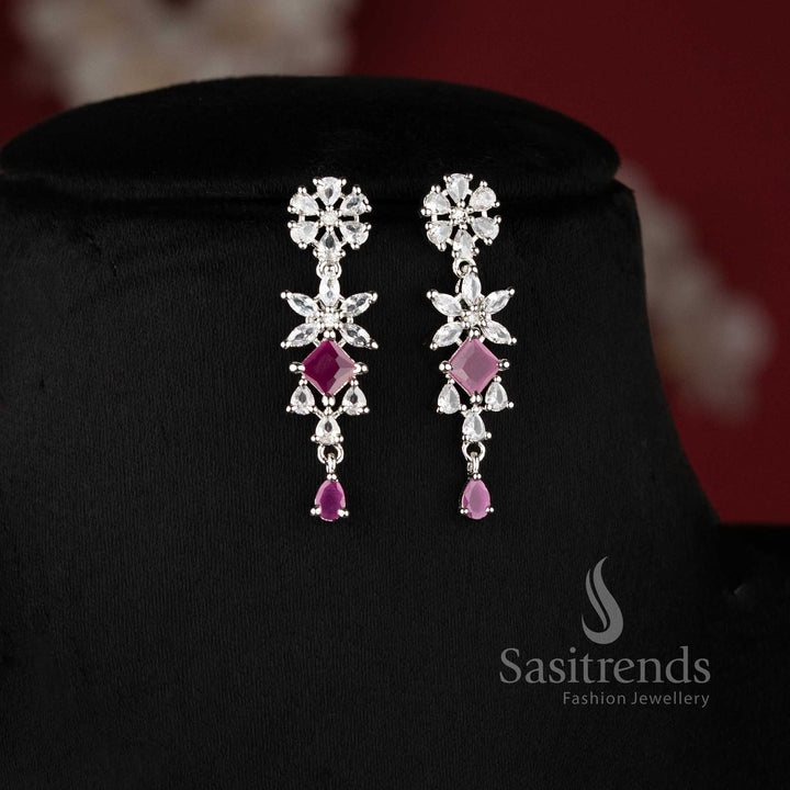 Stylish ruby floral necklace set for wedding, reception, and festive saree wear - sasitrends