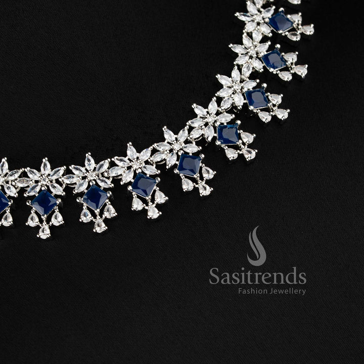 Trendy blue American diamond necklace set for bridal, wedding, and festive occasions - sasitrends