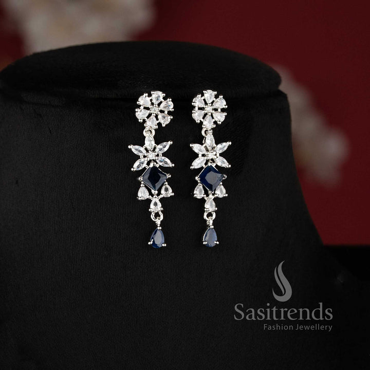 Elegant blue AD stone necklace set for saree, reception, and party wear with floral design - sasitrends