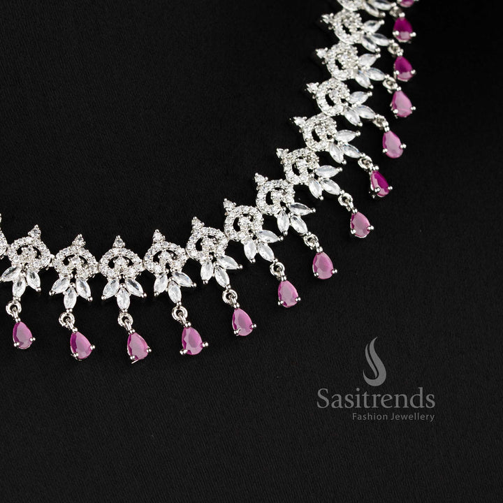"Designer ruby stone floral drop necklace set with detailed cluster pattern for ethnic and festive occasions - sasitrends"