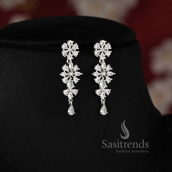 Designer white stone floral drop necklace set with detailed pattern for ethnic and festive occasions - sasitrends