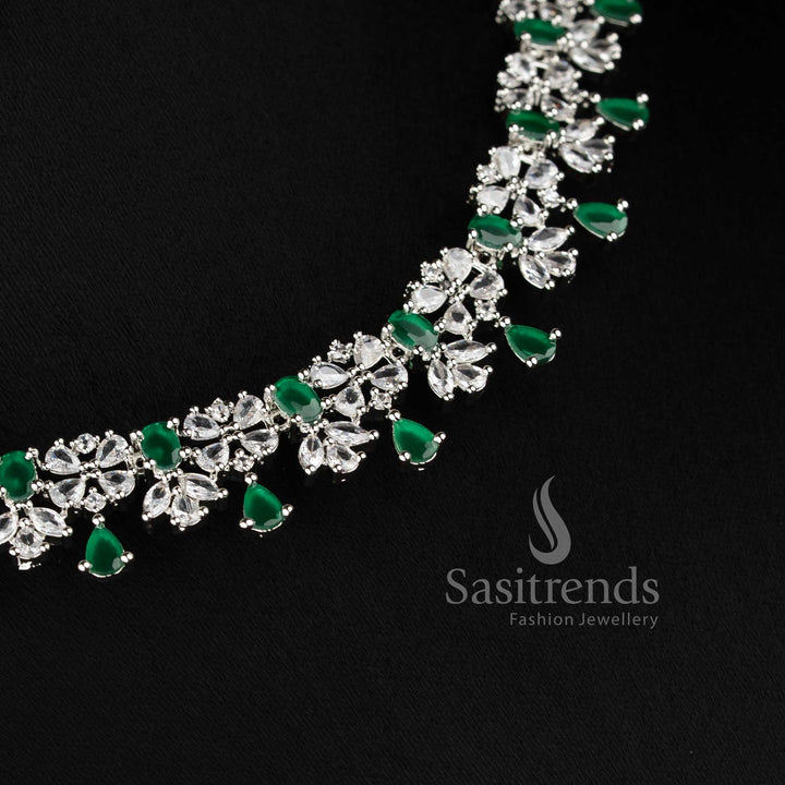 Trendy green American diamond floral dangle necklace set with intricate design for wedding and party wear - sasitrends