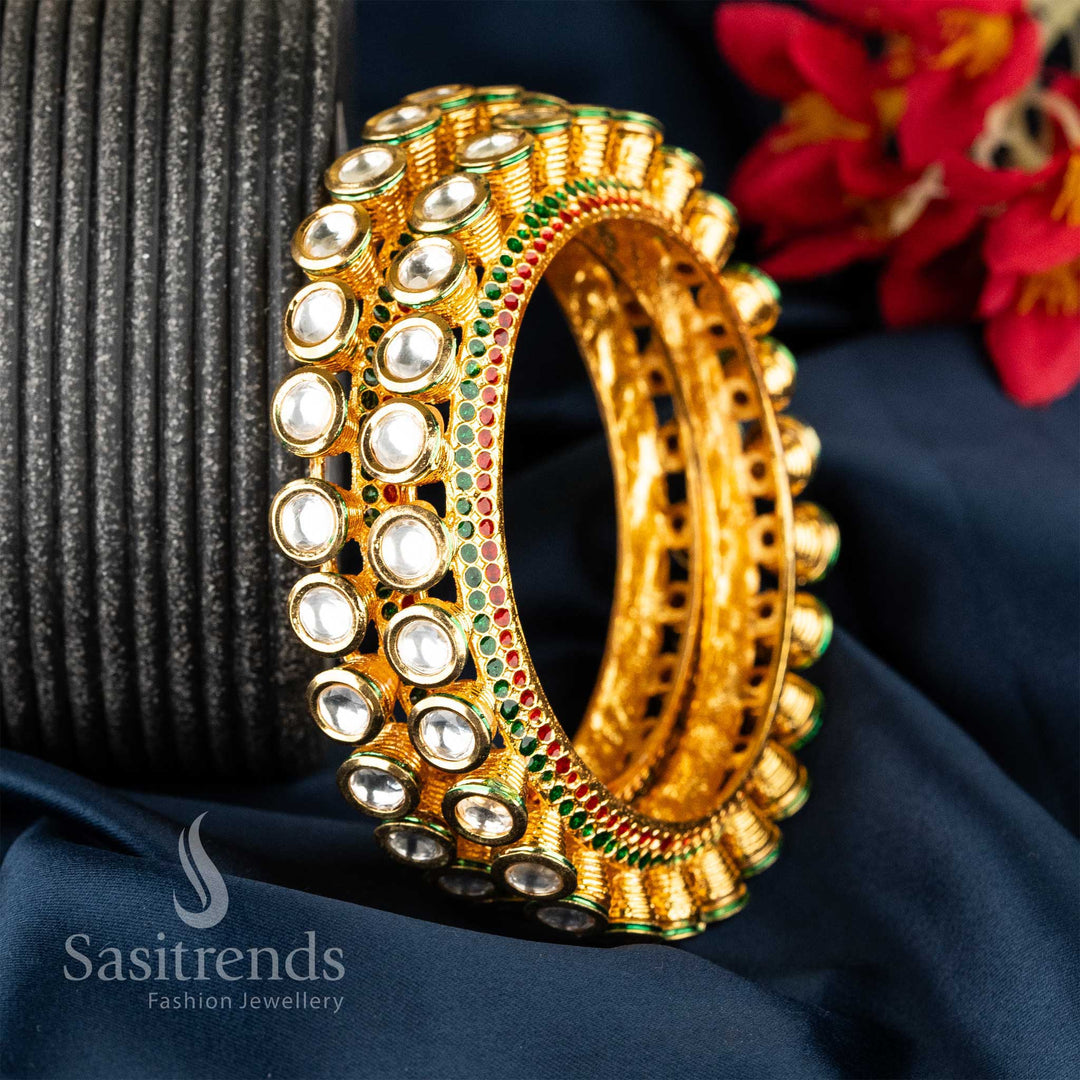 Traditional Wear High Gold Plated Kundan Stone Bangles for Women  - Sasitrends