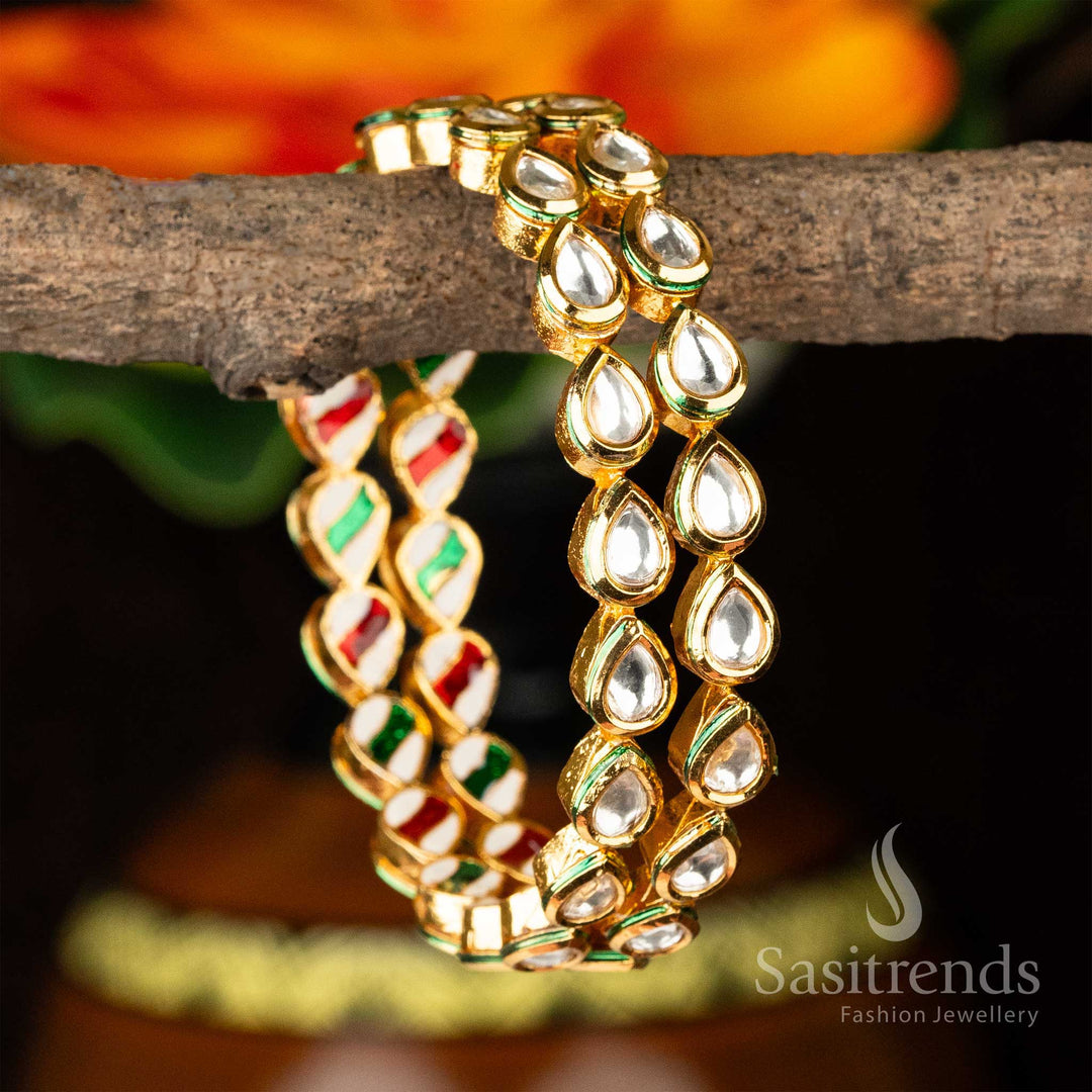 Stylish High Gold Plated Thilak Kundan Stone Bangles Sasitrends Online Shopping - Sasitrends