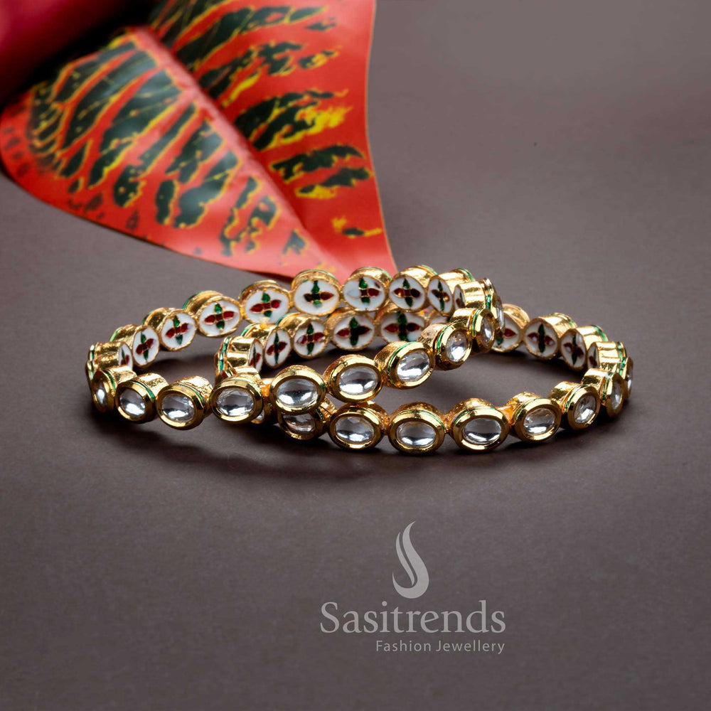 Trendy High Gold Plated Oval Kundan Stone Bangles Sasitrends Online Shopping - Sasitrends