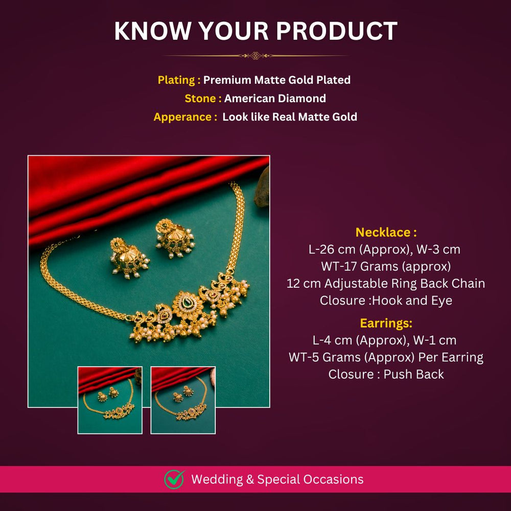Matte Gold plated AD jewellery set Measurement Image - Sasitrends